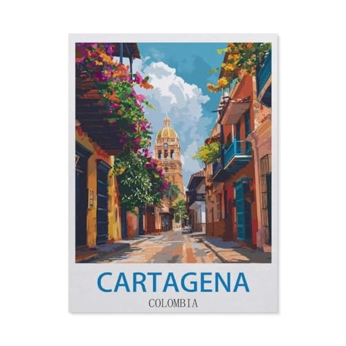 GSBRSNTS DIY Malen nach Zahlen，Cartagena, Kolumbien，diy malen nach zahlen erwachsene landsch Mit Pinsel und Acrylfarbe Erwachsenenfarbe nach Zahlen Kits Kunst（50x60cm） 19.6x23.6 Zoll-X54 von GSBRSNTS