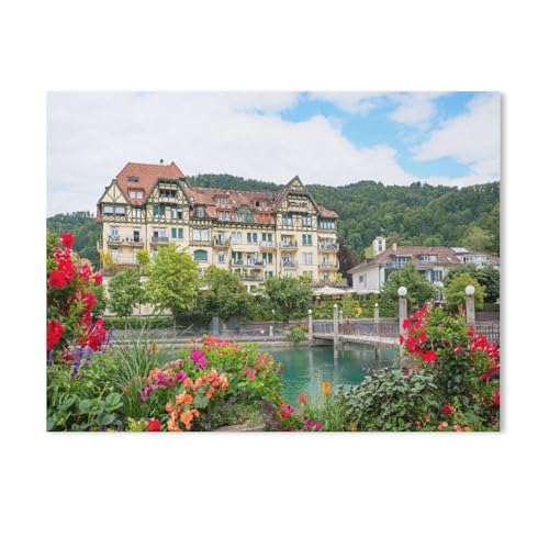 GSBRSNTS DIY Malen nach Zahlen，Göttibachsteg an der Aare in Thun，diy malen nach zahlen erwachsene landsch Mit Pinsel und Acrylfarbe Erwachsenenfarbe nach Zahlen Kits Kunst（30x40cm） 11.8x15.7 Zoll-Y74 von GSBRSNTS