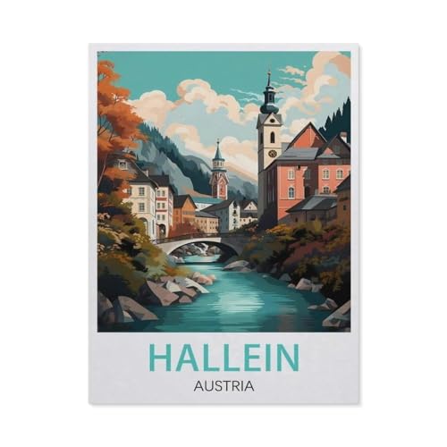 GSBRSNTS DIY Malen nach Zahlen，Hallein, Österreich，diy malen nach zahlen erwachsene landsch Mit Pinsel und Acrylfarbe Erwachsenenfarbe nach Zahlen Kits Kunst（30x40cm） 11.8x15.7 Zoll-W14 von GSBRSNTS