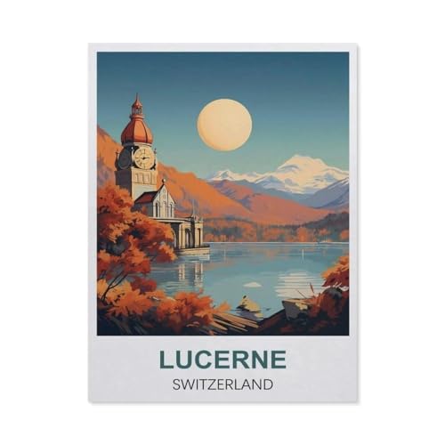 GSBRSNTS DIY Malen nach Zahlen，Luzern, Schweiz，diy malen nach zahlen erwachsene landsch Mit Pinsel und Acrylfarbe Erwachsenenfarbe nach Zahlen Kits Kunst（50x60cm） 19.6x23.6 Zoll-Q54 von GSBRSNTS