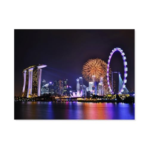 GSBRSNTS Full Round Drill 5d DIY Diamond Painting，Beleuchtete Nachtansicht von Singapur，Diamond Embroidery Wall Home Decoration Kids Gift（50 x 60 cm/19.68 x 23.62 Zoll）-M41 von GSBRSNTS