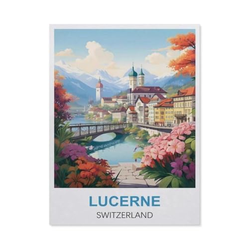 GSBRSNTS Malen Nach Zahlen，Luzern | Vintage Reiseplakate, Schweiz，Malen Nach Zahlen Erwachsene Anfänger Kinder DIY Ölgemälde auf Leinwand Geschenk Malen Nach Zahlen Kits（20x30cm） 7,8x11,8 Zoll-Q52 von GSBRSNTS