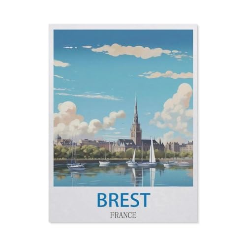 GSBRSNTS Malen Nach Zahlen Erwachsene，Brest, Frankreich，Malen Nach Zahlen Mit Pinseln und Acrylfarbe,DIY Set Basteln Erwachsene mit Pinseln und Acrylfarben für Home Decor（50x60cm） 19.6x23.6 Zoll-Q27 von GSBRSNTS