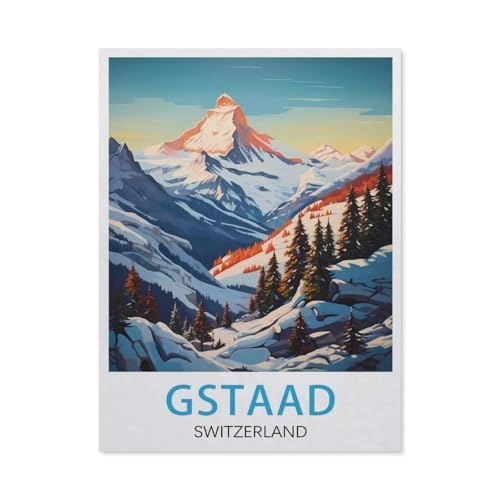 GSBRSNTS Malen Nach Zahlen Erwachsene，Gstaad, Schweiz，Malen Nach Zahlen Mit Pinseln und Acrylfarbe,DIY Set Basteln Erwachsene mit Pinseln und Acrylfarben für Home Decor（30x40cm） 11.8x15.7 Zoll-W7 von GSBRSNTS