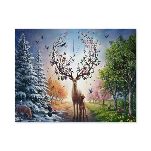 GSBRSNTS Malen nach Zahlen，Der magische Hirsch und die Vier Jahreszeiten，diy malen nach zahlen erwachsene landsch Mit Pinsel und Acrylfarbe Kits Theme Digital Home Wall Artwork(50x60cm-A6 von GSBRSNTS