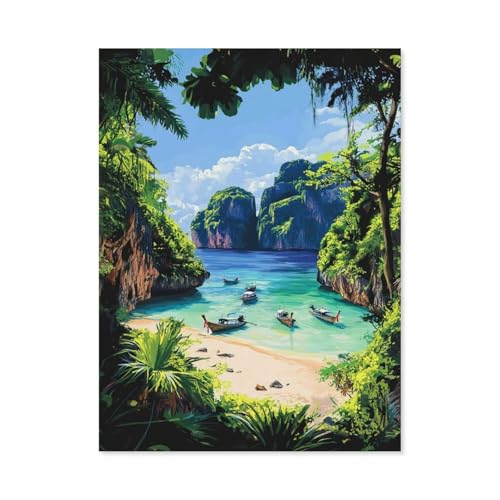 GSBRSNTS Malen nach Zahlen，Maya Bay, Thailand，diy malen nach zahlen erwachsene landsch Mit Pinsel und Acrylfarbe Kits Theme Digital Home Wall Artwork（30x40cm） 11.8x15.7 Zoll-Y26 von GSBRSNTS