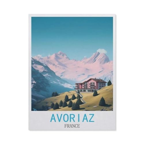 Malen Nach Zahlen Erwachsene，Avoriaz, Frankreich，Malen Nach Zahlen Mit Pinseln und Acrylfarbe,DIY Set Basteln Erwachsene mit Pinseln und Acrylfarben für Home Decor（50x60cm）19.6x23.6 Zoll-X47 von GSBRSNTS