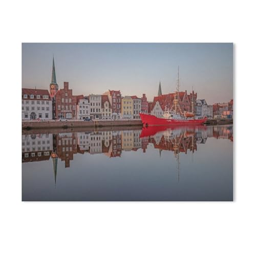 Malen Nach Zahlen Erwachsene，Feuerschiff Fehmarnbelt an der Untertrave in Lübeck，Malen Nach Zahlen Mit Pinseln und Acrylfarbe,DIY Set Basteln Erwachsene mit Pinseln und Acrylfarben （30x40cm）-Y87 von GSBRSNTS