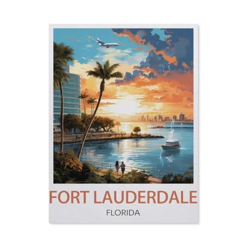 Malen Nach Zahlen Erwachsene，Fort Lauderdale, Florida，Malen Nach Zahlen Mit Pinseln und Acrylfarbe,DIY Set Basteln Erwachsene mit Pinseln und Acrylfarben für Home Decor（30x40cm）11.8x15.7 Zoll-X7 von GSBRSNTS