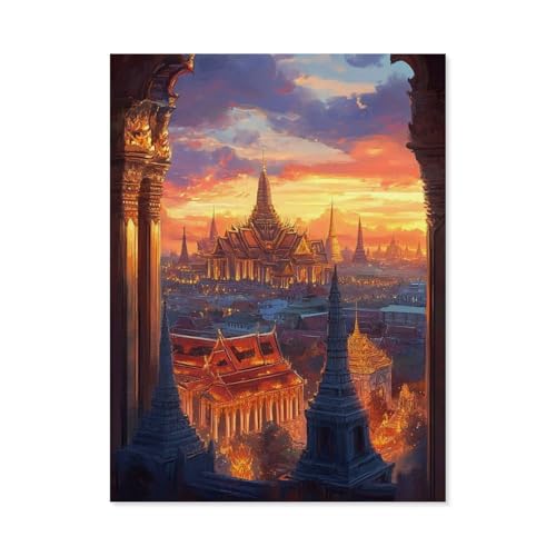 Malen Nach Zahlen Erwachsene，Grand Palace & Wat Phra Kaew in Bangkok, Thailand，Malen Nach Zahlen Mit Pinseln und Acrylfarbe,DIY Set Basteln Erwachsene mit Pinseln und Acrylfarben （20x30cm）-Y27 von GSBRSNTS