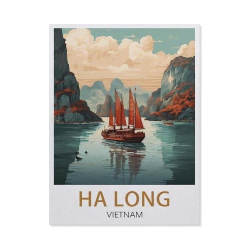 Malen Nach Zahlen Erwachsene，Halong Bucht, Vietnam，Malen Nach Zahlen Mit Pinseln und Acrylfarbe,DIY Set Basteln Erwachsene mit Pinseln und Acrylfarben für Home Decor（50x60cm）19.6x23.6 Zoll-U27 von GSBRSNTS