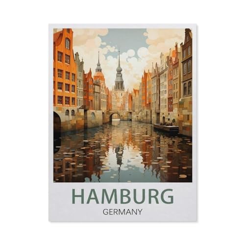 Malen Nach Zahlen Erwachsene，Hamburg, Deutschland，Malen Nach Zahlen Mit Pinseln und Acrylfarbe,DIY Set Basteln Erwachsene mit Pinseln und Acrylfarben für Home Decor（40x50cm）15.7x19.6 Zoll-U67 von GSBRSNTS