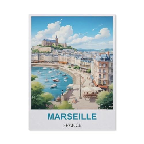 Malen Nach Zahlen Erwachsene，Marseille, Frankreich，Malen Nach Zahlen Mit Pinseln und Acrylfarbe,DIY Set Basteln Erwachsene mit Pinseln und Acrylfarben für Home Decor（50x60cm）19.6x23.6 Zoll-P67 von GSBRSNTS