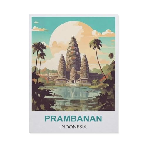 Malen Nach Zahlen Erwachsene，Prambanan, Indonesien，Malen Nach Zahlen Mit Pinseln und Acrylfarbe,DIY Set Basteln Erwachsene mit Pinseln und Acrylfarben für Home Decor（50x60cm）19.6x23.6 Zoll-X67 von GSBRSNTS