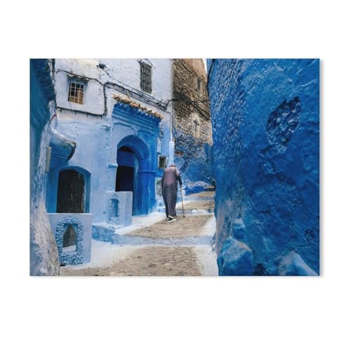 Malen Nach Zahlen Erwachsene Kinder，Chefchaouen, eine Stadt im Norden Marokkos，Leinen Segeltuch, DIY Ölgemälde Weihnachten Geschenke Ohne Rahmen Wand Kunst Hauptdekoration（50x60cm）19.6x23.6 Zoll-Y62 von GSBRSNTS