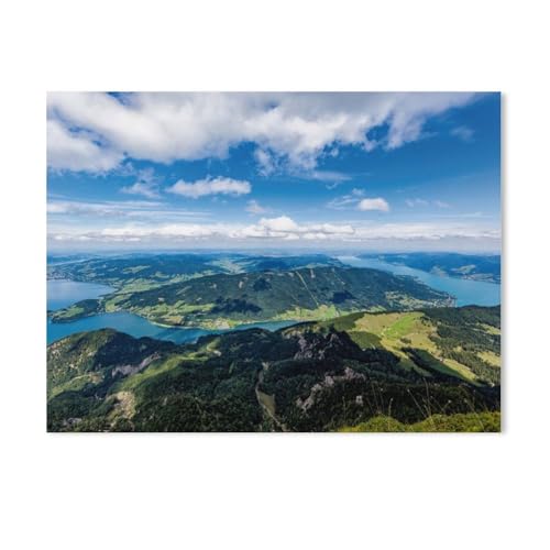Malen Nach Zahlen Erwachsene Kinder，Mondsee und Attersee von der Schafbergspitze aus gesehen，Leinen Segeltuch, DIY Ölgemälde Weihnachten Geschenke Ohne Rahmen Wand Kunst Hauptdekoration（20x30cm）-AD62 von GSBRSNTS