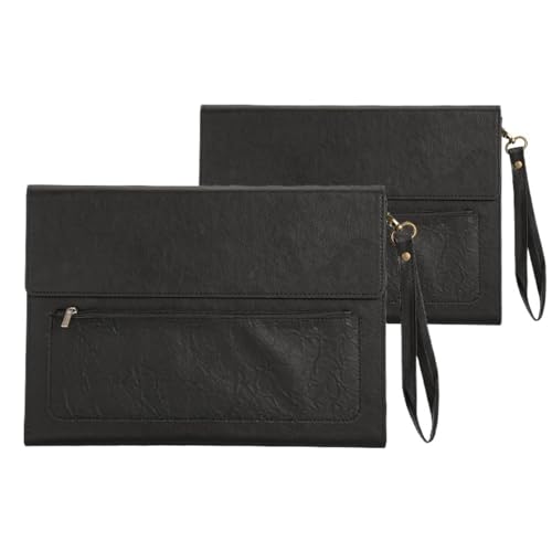2 Stück A4 Leder Aktenordner Dokumententasche Große Kapazität Business Aktentasche Wasserdicht Daten Vertrag Rechnung Bürobedarf(Black with handle) von GSCLZ