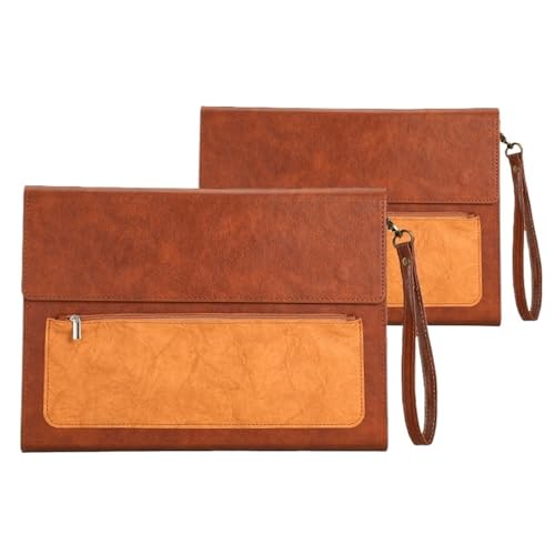 2 Stück A4 Leder Aktenordner Dokumententasche Große Kapazität Business Aktentasche Wasserdicht Daten Vertrag Rechnung Bürobedarf(Brown with handle) von GSCLZ