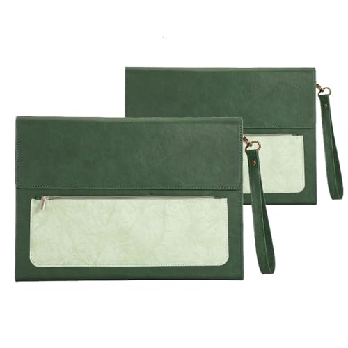 2 Stück A4 Leder Aktenordner Dokumententasche Große Kapazität Business Aktentasche Wasserdicht Daten Vertrag Rechnung Bürobedarf(Green with handle) von GSCLZ