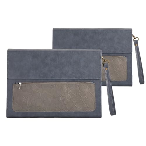 2 Stück A4 Leder Aktenordner Dokumententasche Große Kapazität Business Aktentasche Wasserdicht Daten Vertrag Rechnung Bürobedarf(Grey with handle) von GSCLZ