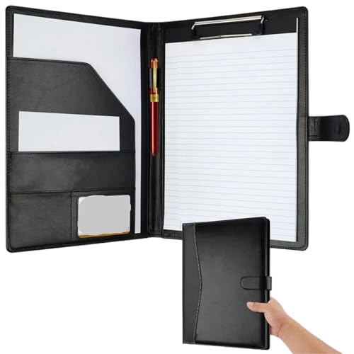 Multifunktionale Ledermappe mit A4-Schreibblock-Umschlag, inklusive 1 liniertem Notizblock, bietet Platz for Bankkarten und andere Aufbewahrungsmöglichkeiten(Black) von GSCLZ