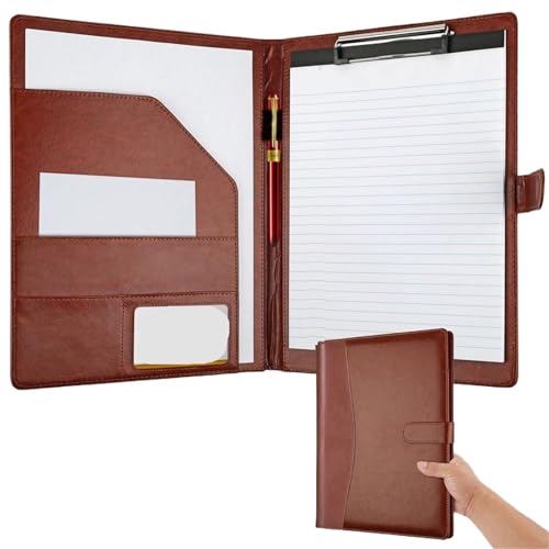 Multifunktionale Ledermappe mit A4-Schreibblock-Umschlag, inklusive 1 liniertem Notizblock, bietet Platz for Bankkarten und andere Aufbewahrungsmöglichkeiten(Brown) von GSCLZ