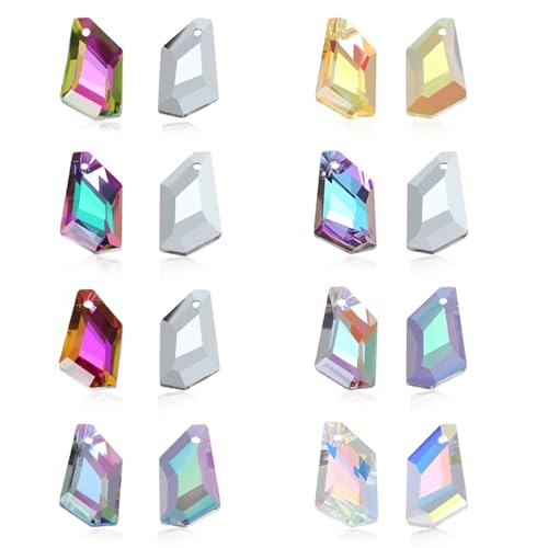 Perlen 12Pcs Kristall Geometrische Anhänger Glas Lose Perlen Charms Strass for DIY Ohrring Halskette Schmuck Zubehör Beads (Color : Multi-colored, Size : 11x18mm-12pcs) von GSCLZ