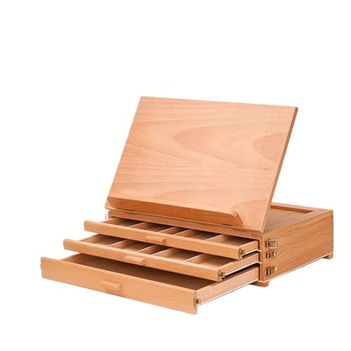 Staffelei Desktop Storage Box Malerei Öl Gerüste Multi-funktionale Holz Schublade Werkzeug Falten(Brown01) von GSCLZ
