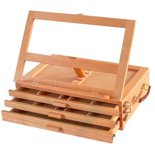 Staffelei Desktop Storage Box Malerei Öl Gerüste Multi-funktionale Holz Schublade Werkzeug Falten(Brown02) von GSCLZ