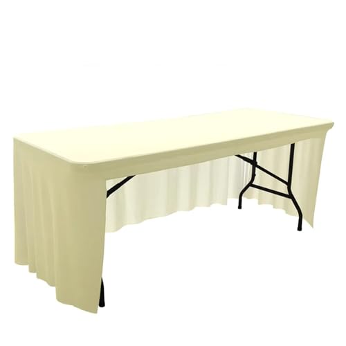 Tischröcke Spandex-Stretch-Tischdecke, 1,8 m bis 2,4 m, elastische Tischdecke for Hotel, Bankett, Hochzeit, Party, Tischdekoration, weißer Tischrock Für Hochzeit, Ggeburtstag (Color : Beige White, S von GSCLZ