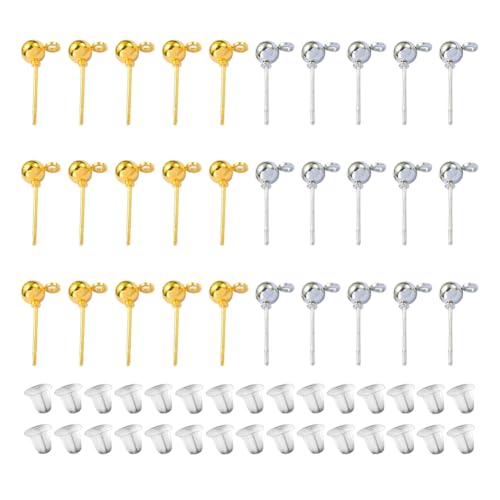 100 Stück 5 mm Metallkugel-Ohrstecker, kleine runde Kugel-Ohrringpfosten, blanko, DIY-Ohrstecker, handgefertigte Ohrringe, Zubehör mit 100 Stück Silikon-Rückseite für Schmuckherstellung 100 Stück 5 mm Metallkugel-Ohrstecker, kleine runde Kugel-Ohrringpfosten, blanko, DIY-Ohrstecker, handgefertigte Ohrringe, Zubehör mit 100 Stück Silikon-Rückseite für Schmuckherstellung von GSHLLO