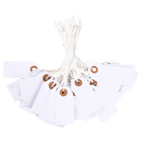 100 Stück weiße Blanko-Etiketten, Papieranhänger, Preis-Hängeschilder, Inventar, Hängeetiketten, verstärkte Ösen, Versandanhänger mit elastischer Schnur, groß von GSHLLO