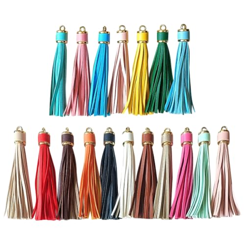 18 Stück 10,2 cm PU-Leder-Quasten mit goldenen Kappen, bunte Schlüsselanhänger, Quasten, Leder-Schlüsselanhänger, Anhänger, Schmuck, Halskette, Handtaschen-Dekoration, Quaste, Geldbörse, Charms von GSHLLO