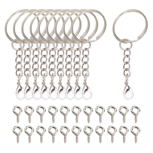 30-teiliges Schlüsselanhänger-Set, Metall-Schlüsselanhänger-Ketten, Rohlinge mit Karabinerverschlüssen, geteilte Schlüsselanhänger, Ringe mit 100 Stück Ösenschrauben für Schlüsselbänder, Quasten von GSHLLO