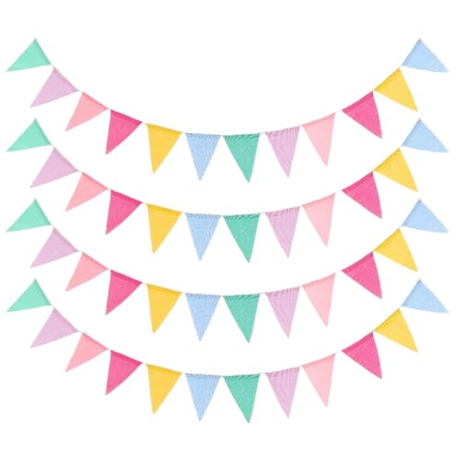 4 Stück 4 m Jute-Banner, Flaggen, Garten, hängende Wimpel, Banner, bunte Flaggen, Girlanden, Kindergeburtstag, Wimpelkette, Flaggen, Hochzeit, Party, Dreieck-Banner von GSHLLO