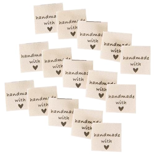 GSHLLO 100 Stück Handmade with Love Kleidung Tag Stoff Nähen Etiketten bestickt Kleidung Etiketten Stricketiketten Tags kleine personalisierte Häkeletiketten für Hüte, Geldbörsen, Schals von GSHLLO