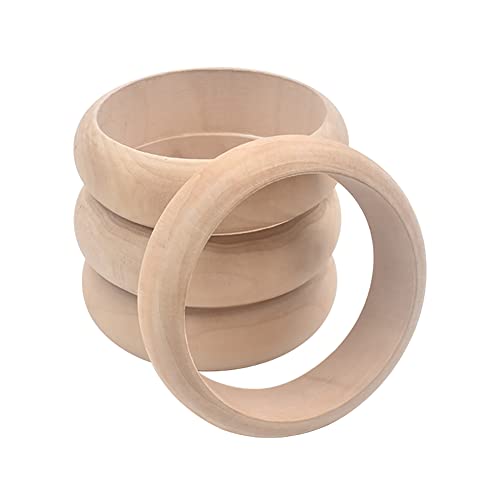 GSHLLO 4 Stück unlackierte Holzarmbänder, Naturholz, runde Holz-Bastelringe, Kreisanhänger, Verbindungsstücke für DIY-Schmuckherstellung von GSHLLO