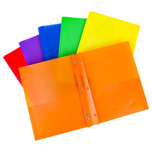 GSHLLO 6 farbige robuste Kunststoffmappen, Briefgröße, Schulmappen, strapazierfähige Taschenmappen, Business-Dokumentenmappe mit Zinkentaschen und Löchern für Büro von GSHLLO