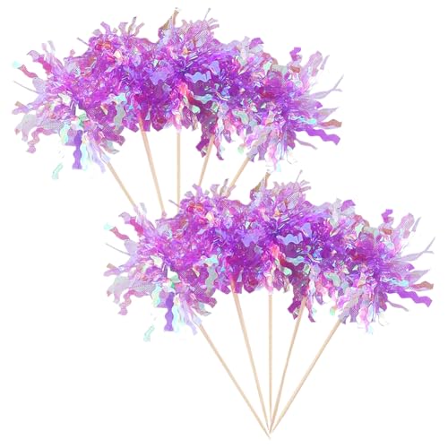 GSHLLO Cupcake-Topper aus Folie, glitzernd, für Geburtstag, Cocktail, Zahnstocher, Hochzeit, Obstspieße, Dekoration, Violett, 25 Stück GSHLLO Cupcake-Topper aus Folie, glitzernd, für Geburtstag, Cocktail, Zahnstocher, Hochzeit, Obstspieße, Dekoration, Violett, 25 Stück von GSHLLO