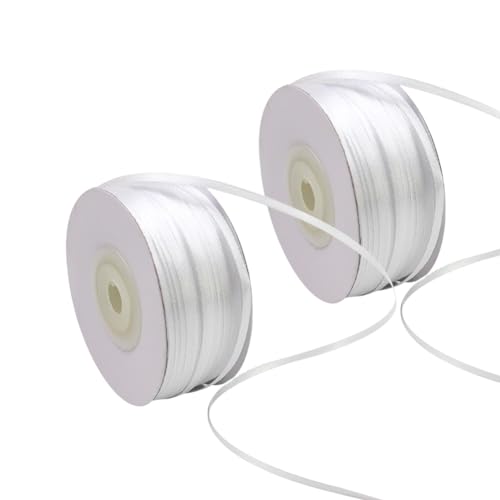 GSHLLO Doppelseitiges Satinband, 3 mm, 91,4 m, Geschenkband, Schleifen, Schleifen, Blumen-Band, Blumenstrauß, Kuchen, Ballon, Dekorationsband für Weihnachten, Weiß, 2 Rollen GSHLLO Doppelseitiges Satinband, 3 mm, 91,4 m, Geschenkband, Schleifen, Schleifen, Blumen-Band, Blumenstrauß, Kuchen, Ballon, Dekorationsband für Weihnachten, Weiß, 2 Rollen von GSHLLO