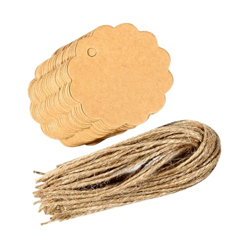GSHLLO Geschenkanhänger aus Kraftpapier, 6 cm, blanko, rund, zum Aufhängen, Preisschilder, Geschenk, Namensschilder, Etiketten, Dekoration, Anhänger mit Bindfäden für Hochzeit, Geburtstag, 100 Stück von GSHLLO