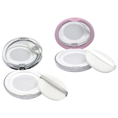 GSHLLO Puderquaste Kunststoffkoffer für lose Gesichtspuder, kompakte Puderbox, tragbare Kosmetik-Puderbox, leerer Make-up-Puderbehälter mit Quaste und Spiegel, 2 Stück von GSHLLO