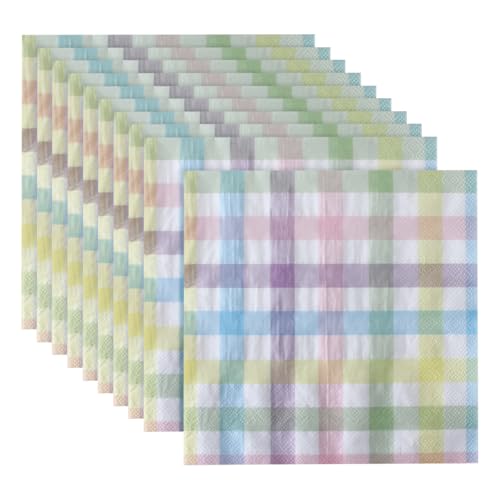 GSHLLO Servietten, 33 x 33 cm, bunt, kariert, Pastellfarben, Gingham-Muster, Oster-Papierservietten, Büffelkaro, Cocktail-Servietten, Frühling, dekorative Lunch-Servietten, Picknick, Geburtstag GSHLLO Servietten, 33 x 33 cm, bunt, kariert, Pastellfarben, Gingham-Muster, Oster-Papierservietten, Büffelkaro, Cocktail-Servietten, Frühling, dekorative Lunch-Servietten, Picknick, Geburtstag von GSHLLO