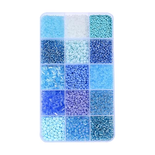 Glas-Stickerei, Stiftperlen, kleine runde Rocailles, Halskette, Abstandshalter, Rohrperlen, Schmuckherstellung, Taillenperle mit Aufbewahrungsbox, Blau von GSHLLO