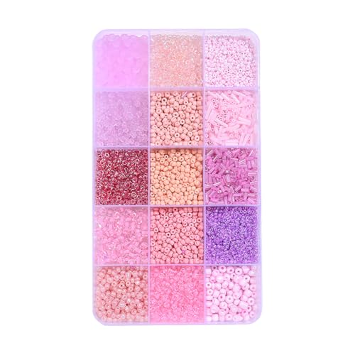 Glas-Stickerei, Stiftperlen, kleine runde Rocailles, Halskette, Abstandshalter, Rohrperlen, Schmuckherstellung, Taillenperle mit Aufbewahrungsbox, Rosa von GSHLLO