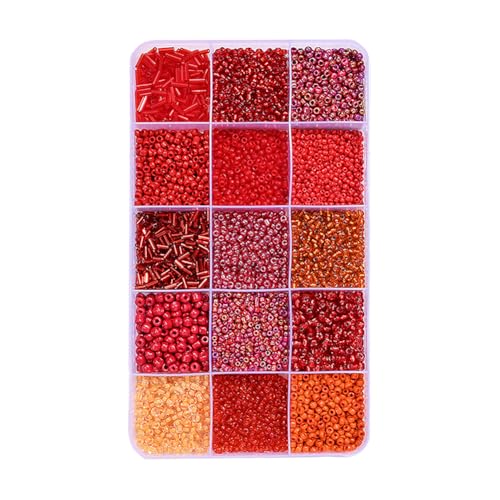 Glas-Stickerei, Stiftperlen, kleine runde Rocailles, Halskette, Abstandshalter, Rohrperlen, Schmuckherstellung, Taillenperle mit Aufbewahrungsbox, Rot von GSHLLO