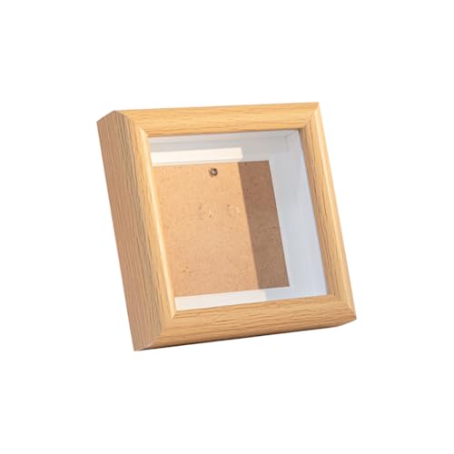Kleiner Holzrahmen mit Matte, 10,2 x 10,2 cm, quadratischer Holz-Bilderrahmen mit Matte, Desktop-Foto-Vitrine, kleine Malrahmen, Tisch-Memorabilien, Display-Rahmen für Nadeln, Medaillen, natürliche von GSHLLO