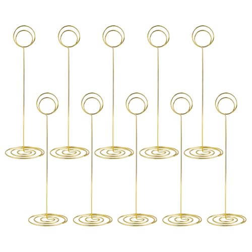 Runde Tischnummernhalter, Draht, Fotohalter, Clips, Metall, hohe Tischkartenhalter, Bild, Tischnummernständer, Geburtstagsparty, Tischschilder, Ständer für Büro, Zuhause, goldfarben, 10 Stück Runde Tischnummernhalter, Draht, Fotohalter, Clips, Metall, hohe Tischkartenhalter, Bild, Tischnummernständer, Geburtstagsparty, Tischschilder, Ständer für Büro, Zuhause, goldfarben, 10 Stück von GSHLLO