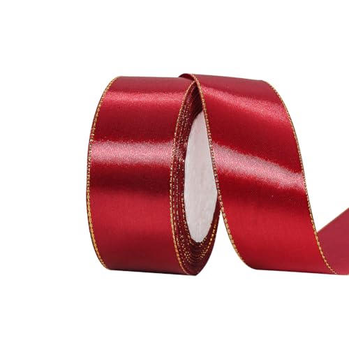 Satinband mit goldenem Rand, 22 m, 4 cm breit, Geschenkband, Schleifenband, Blumenbouquet, dekoratives Band, für Babyparty, Polyester, Hochzeitsband für Party-Dekoration, Weinrot Satinband mit goldenem Rand, 22 m, 4 cm breit, Geschenkband, Schleifenband, Blumenbouquet, dekoratives Band, für Babyparty, Polyester, Hochzeitsband für Party-Dekoration, Weinrot von GSHLLO