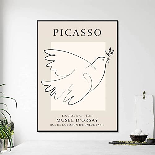 GSHRED Picasso Poster Linien Taube Beige Picasso Wandkunst Picasso Drucke Picasso Leinwand Gemälde Vintage Bilder Wohnkultur Rahmenlos 50 × 70 cm von GSHRED